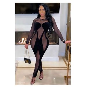 Posh v boutique Sexy Black Mesh Jumpsuit